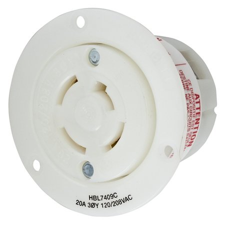 HUBBELL WIRING DEVICE-KELLEMS Locking Devices, Twist-Lock®, Industrial, Flanged Receptacle, 20A 3-Phase Wye 120/208V AC, 4-Pole 4-Wire Non- Grounding, Non-NEMA, Screw Terminal HBL7409C